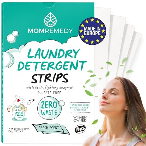 MomRemedy - feuille de lessive détergente écologique - Idéal pour la maison et le voyage - parfum frais - Jusqu'à 120 lavages