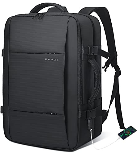 BANGE reseryggsäck, handbagage ryggsäck slitstark konvertibel duffle bag passar för 17,3-tums bärbar dator för män och kvinnor, Svart (ingen förlängning), L, Företag