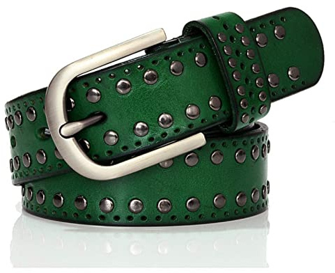 COOKOE Cinturón de piel auténtica con remaches para mujer, estilo punk