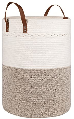 LeeFyy Cotton Rope Basket Large Blanket Basket Woven Storage Basket Toy Storage Organiser Nursery Decor Laundry Hamper with Handle (H 50 cm x D 38 cm) 58L