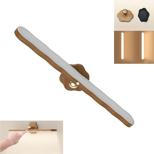 EOEO 3W LED Wandleuchte Innen Holz Wandlampe Touch Control einstellbare Helligkeit Leselampe 360°drehbar Tragbares Magnetische Nachtlicht Bettlampe mit Schalter Akku SpiegelLampe 6000K Naturweiß