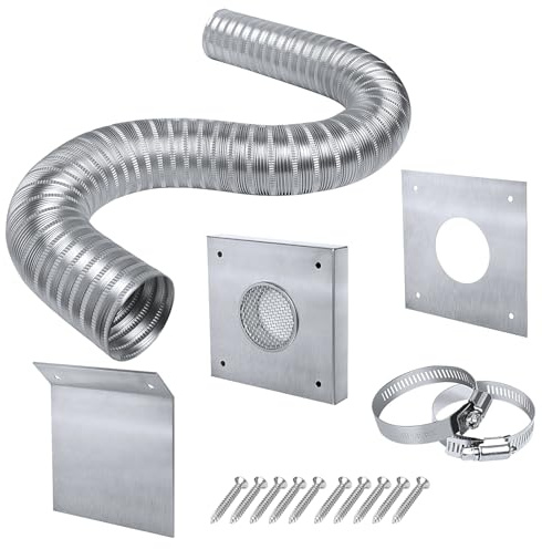 Kit de tuyau pour poêle à granulés, tuyau flexible en aluminium de 5,1 x 152,4 cm, kit d'admission d'air frais, kit d'air extérieur pour poêle à granulés de maïs avec plaque murale et colliers de