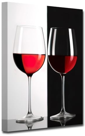 CXHOSTENT Schwarz weiße und rote Leinwand Wandbilder Wein Wanddekoration für die Küche minimalistische Weinglas Bilder für Bar Pub Restaurant Dekor (30.00 x 45.00 cms)