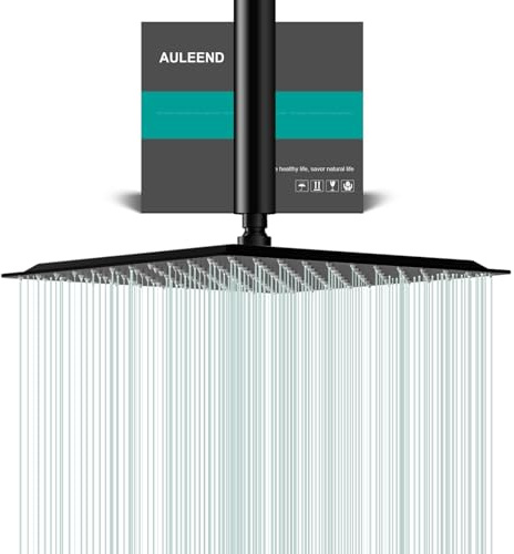 AULEEND Pomme de douche effet pluie, fonctionne avec n'importe quel style décoratif, pommeau de douche à effet pluie entièrement en métal (noir mat, 12)