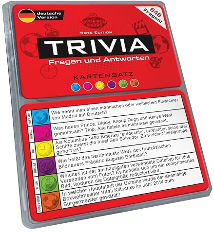 Trivia Kartensatz, Fragen und Antworten, Erweiterungsset, Gesellschaftsspiele, Quiz, Pubquiz [Deutsche Ausgabe] (Rote Edition)