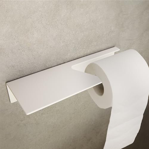 Design Hambourg Porte Papier Toilette sans Percer I Support Papier Toilette Salle de Bain Mural Auto Adhésif I Porte-Rouleau Papier WC | Blanc Mat | avec étagère