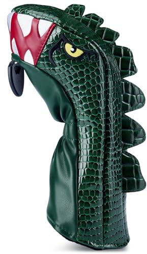 Gbourly Golfschlägerhaube, grüner Cartoon-Tyrannosaurus, Rex, Fairway-Holz, Dinosaurier-Form, PU-Leder, Schlägerhaube