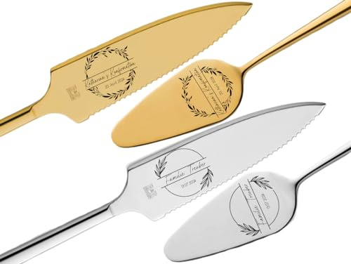 Tortenheber inkl. Tortenmesser im Set personalisiert | Gravur Wunschtext | Geschenk zur Hochzeit | Jahrestag | Kranz Flower Gold o. Silber
