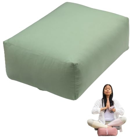 Wellrox Yoga Rectangular Bolster Pillow, Yoga Bolster for Restorative Yoga - 100% Cotton Cover, Firmness & Stability – Yin Yoga and Prenatal Meditation Yoga Pillow - Removable Washable Cover (Green)
