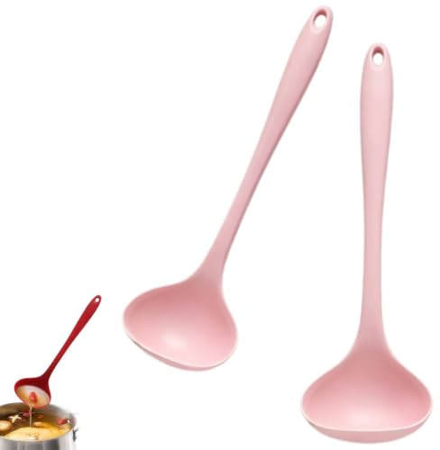 Mestolo da Zuppa in Silicone da 2 Pezzi, Cucchiaio da Mestolo in Silicone da 11,2 Pollici, Cucchiai da Zuppa con Manico Lungo, Mestoli da Zuppa Per Servire Mestoli da Cucina Resistenti(rosa)