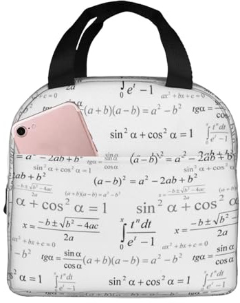 VOSERY Bolsa de almuerzo, lonchera para mujeres y hombres adultos, bolsa de almuerzo aislada con estampado matemático negro, bolsa de almuerzo a prueba de fugas, reutilizable, gran capacidad, para el