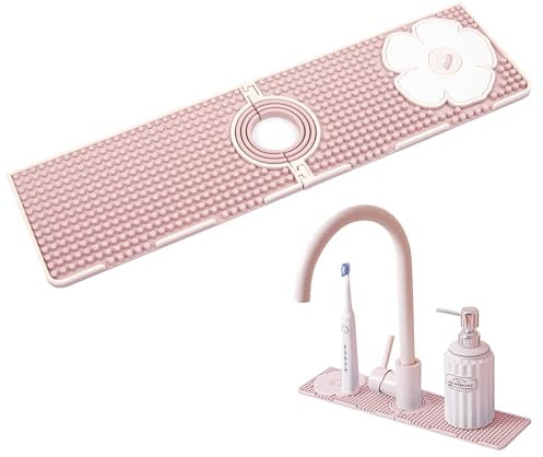 Tappetino Silicone Cucina, Tappetini Lavello Cucina, Tappetino Antiscivolo Cucina per Rubinetto, Lavandino, Piatti, Tazza d Cucchiaini, Tappetino Drenante per Cucina Rosa, 38 * 10 * 0.8cm