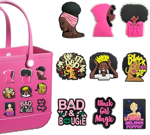 Hikkcos Breloques roses et noires pour sac Bogg - Accessoires pour sac fourre-tout - Breloques pour sacs fourre-tout Simply Southern - Sac fourre-tout en caoutchouc, Small, Métal, Pas de gemme