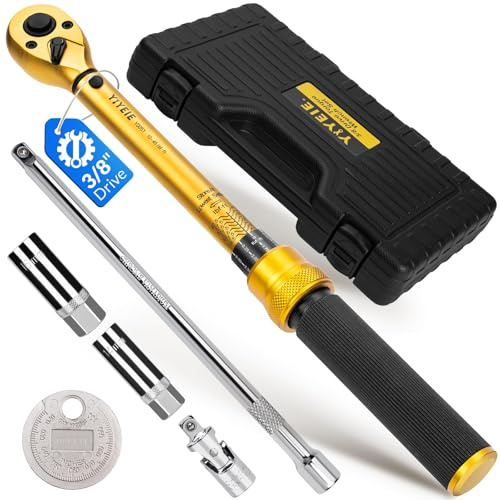Drehmomentschlüssel mit 3/8-Zoll-Antrieb, 13,6–61 Nm, mit magnetischem Zündkerzen-Steckschlüssel-Set, inklusive 14 und 16 mm 12-Kant-Stecknüssen mit Magnet, Zündkerzenspalter, Kardangelenk und 25,4 cm