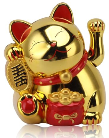 Jwthee Glückskatzen-Wellenarm, 5,5 Zoll elektrischer Glückskatzen-Wellenarm, chinesischer Katzen-Wellenarm für Glücksgeld, viel Glück, batteriebetriebene Feng Shui-Glückskatze für (MLY11020-4 Gold)