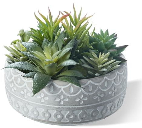 yel canby 6inch Artificial Succulent Plants in Pots,Fake Succulents with Grey Textured Ceramic Pot for Home Office Desk Bathroom Coffee Table Decor
