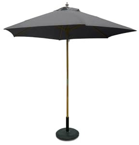 SiMPO LIFESTYLE Sonnenschirm 250 cm Holz-Sonnenschirm Marktschirm Gartenschirm Terrassenschirm Rund UV50+ (Grau, 2.5m)