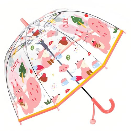 Chesoon Kinder Regenschirm Klare Kuppel für Jungen Mädchen mit Easy Grip Griff 8 Rippen winddicht Regenschirm