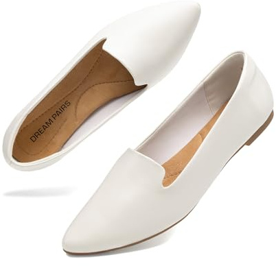 DREAM PAIRS Damen Ballerinas Spitzer Zehenbereich Trachtenschuhe weiche Slip-on-Flachschuhe für Arbeit, Reisen und den Alltag,Size 39,Weiss,DWUMSP2502