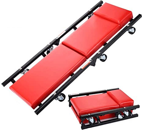 Creeper pliable, garage pneumatique roulant robuste, tabouret de mécanicien réglable rembourré avec plateau de rangement pour outils, roulette pivotante à 360 degrés (couleur : rouge, taille : 92 x 3