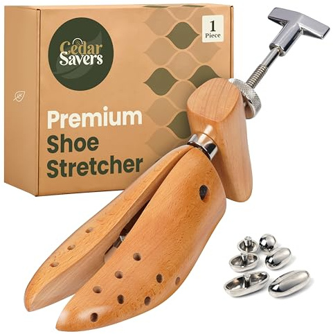 CedarSavers Premium Wooden Shoe Stretcher Shoe Tree for Men & Women, Professional Shoe Expander with Length & Width Shoe Widener, Bunion Plugs Included (Men’s Medium Size / 10-11.5)
