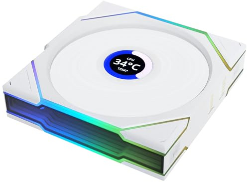 Lian Li UNI FAN TL LCD Wireless 120mm Ventilador ARGB, Blanco | Pantalla circular de 1,6 pulgadas y 400 por 400 para temperaturas o imágenes, hasta 1900 rpm, 62 CFM, 27 dBA