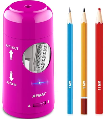 AFMAT Electric Pencil Sharpener, Rechargeable Fully Automatic Pencil Sharpener for Jumbo & Colored Pencils (7-11.5mm), Auto in/Out, Hands-Free, Portable for Home/Classroom/Office PSX6(Purple)