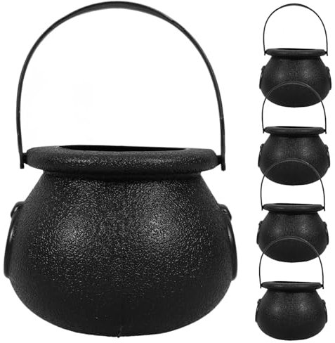 TOYANDONA 5pcs Halloween Cauldron Candy Bucket Lantern Decoration Handle for Trick or Treat