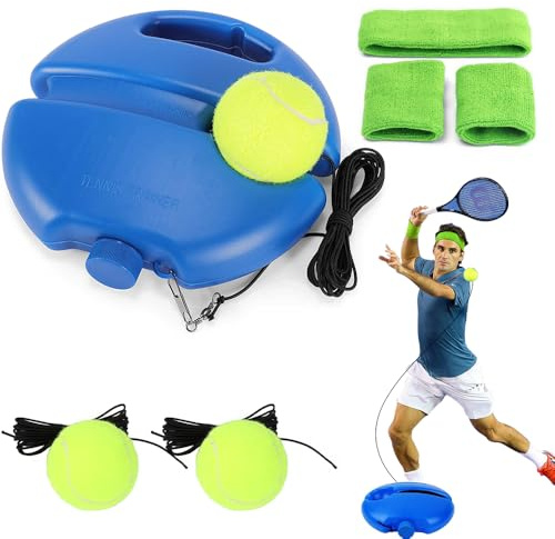 WDKXCN Tennis Trainer, Tennistrainer mit 3 Rebound Ball, Sportbandage, Tennisball mit Schnur, Tennis Training mit Baseboard für Kinder Spieler Anfänger, Tennistrainingsausrüstung für Solotraining