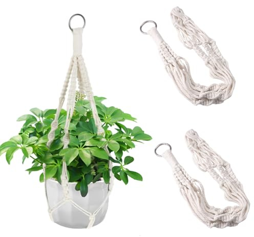 FerraDrend Blumenampel Makramee Pflanzenaufhänger, 50 cm, 2 Stück | Hängend, Für Innen und Außen, Garten Wohnzimmer Balkon Fenster