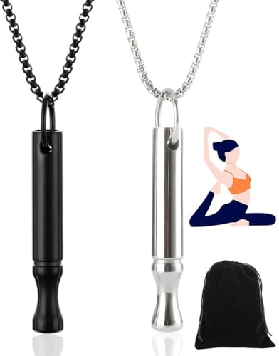 TPZORJX 2 Piezas Respiratorias para Dejar de Fumar,Collar Original de Acero Inoxidable sin Humo,Collar Antiestrés con Bolsa Terciopelo, para Dejar Fumar,Meditación,Calma,Relajación (Negro,Plateado)