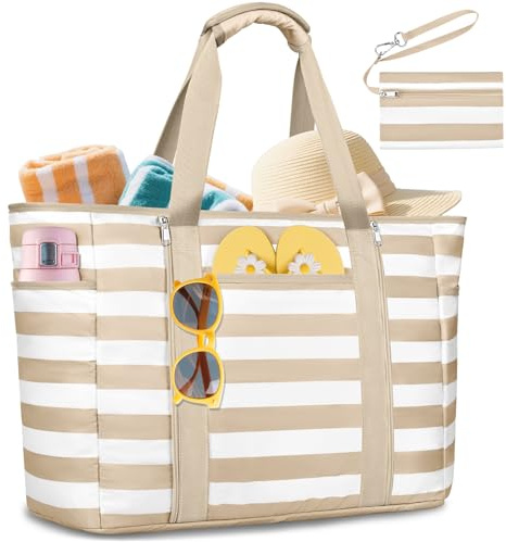 KTUEOV Strandtasche XXL Familie, Strandtasche Damen mit Reißverschluss GroB Badetasche Wasserdicht mit Nassfach Beach Bag Tote Bag Shopper Damen für Outdoor-Sport, Reisen und Alltag