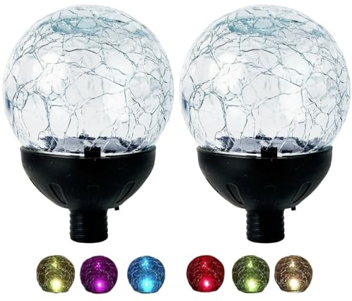 Jesokiibo 2PCS Solar Globe Lights Cracked Glass Ball,Garden Decor Outdoor Waterproof,Globe Lighting for Tequila Sculpture Metal Agave Plant Home Decor Balcony Backyard