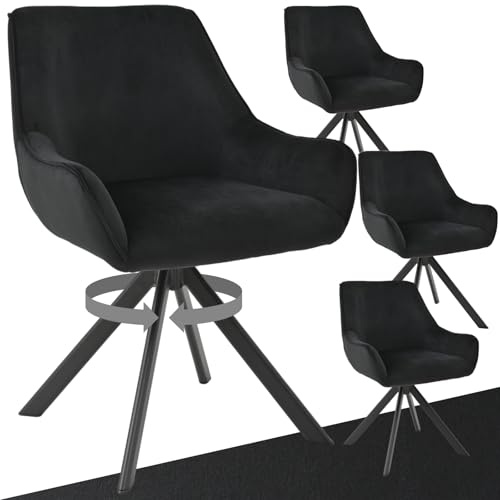 Goeurvant Esszimmerstühle Drehbar 4er Set mit Armlehne – 360°Drehbar Polsterstuhl Samt Modern Drehstuhl Küchenstuhl mit Metallgestell und Rückenlehne für Esszimmer, Wohnzimmer, Büro, Schwarz
