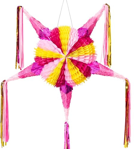WERNNSAI Stern Pinata für Kindergeburtstag – Rosa mexikanische Stern Pinata mit Augenmaske zum Schlagen Faltbar Partyspiel Kinder & Erwachsene