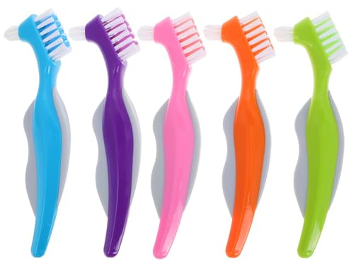 LALADEFIEE Lot de 5 Brosses à Dents Double Tête pour Prothèses Dentaires Poils Doux Compactes et Portables Outil de Nettoyage pour Adultes et Personnes Âgées pour Voyage et Soins