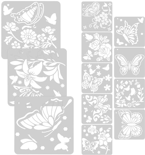 Cabilock 12 Blatt Teiliges Schmetterling Schablonen aus Wiederverwendbar Leicht und Robust Wandmalerei Schablonen Kreidefarbe Einfach zu Reinigen und Vielseitig für DIY Kunst und