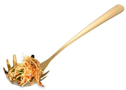 Pastaslev i stål – 25 cm (10,24 tum) Spaghetti-server | rostfri spaghettisked med tänder för enkel dränering och servering av i