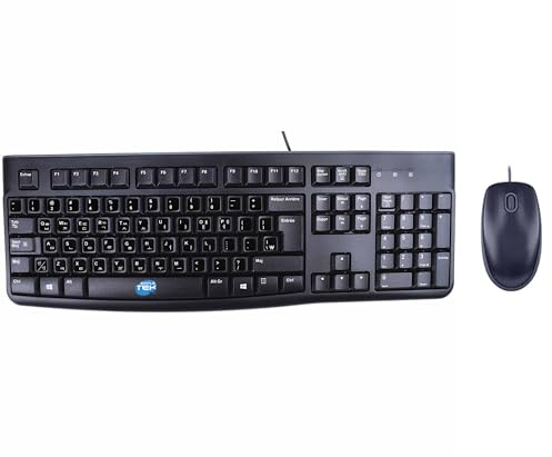 Simpletek - Kit Mouse e Tastiera USB Cablato - Layout con Adesivi Coreano (KR) Pre-applicati - Design Robusto e Silenzioso