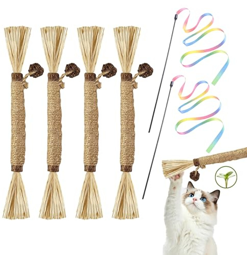 PDKKFF 4 Stück Katzenminze Sticks und 2 Stück Katze Zauberstab | Matatabi Stick Katze, Katzen Kauspielzeuge, Katzenspielzeug für Spielspaß, Zahnpflege, Gegen Mundgeruch