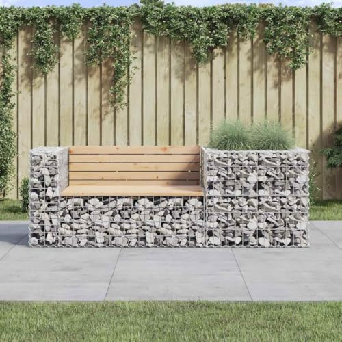 Mokuyary Garden Bench with Gabion Basket Solid Pine Wood Garden Bench Furniture Bench for Furnishing Balcony, Terrace, Veranda, Pergola -A