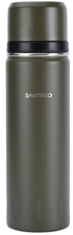 SANTECO Termosflaska rostfritt stål 1 l, 500 ml, läckagesäker isoleringsflaska med drickkopp för resor, kaffe och te för barn, sport, BPA-fri, 24 H kallt och 12 H varm (gråoliv, 1000)
