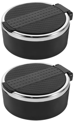 Kleiner Auto Aschenbecher 2 Stück aus Kunststoff mit Deckel, Schwarz | Aschenbecher Auto mit Halterung, Kompakter Kleiner Mülleimer für Becherhalter, Raucharm und Anti Ash