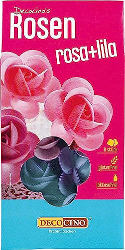 DECOCINO Rosen aus Esspapier Lila & Rosa 2 pack(2 x 8 Stk).Tortendeko
