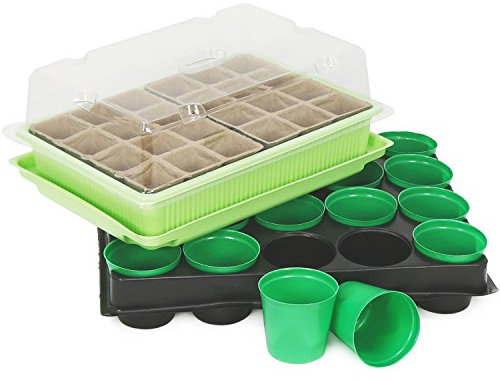 com-four® Anzuchtset - 20 Anzuchttöpfe mit Untersetzer sowie Pflanzkasten mit 24 Pflanzmulden und Deckel - Pflanzschalen-Set zum Anziehen von bis zu 44 Jungpflanzen (Pflanztöpfeset 4)