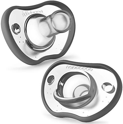 Nanobebe Baby Soothers 0-3 Month - Orthodontic, Curves Comfortably with Face Contour, Award Winning for Breastfeeding Babies, 100% Silicone - BPA Free. Perfect Baby Gift 2pk, Grey