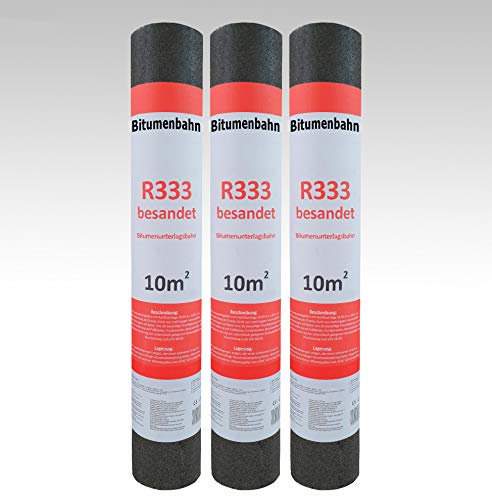 Isolbau Dachpappe R333 besandet - Bitumenbahn mit Rohfilzeinlage zur Dachabdichtung - 30 m² (3 Rollen)
