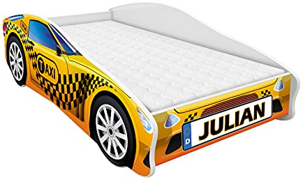 ACMA Autobett 160x80 cm mit Matratze und Lattenrost - Kinderbett Auto personalisiert mit Name, Modell 10, stabiles Jugendbett für Kinderzimmer, belastbar bis 120 kg