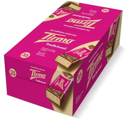 Tirma Ambrosías con Relleno Cubiertas de Chocolate con Leche 35uds, 752,50g | Barritas de Barquillos Rellenos de Crema y Cubiertos de Cacao | Chocolatinas Canarias Envasadas Individualmente