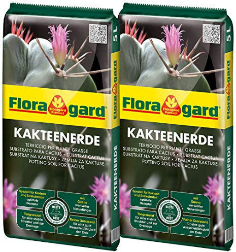Floragard Kakteenerde 2x5L - für alle Kakteen und sukkulenten Pflanzen - schonend aufgedüngt - mit reinem Quarzsand 120183, Braun